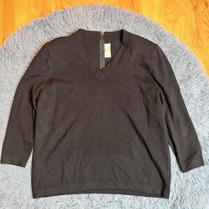 Kama St. John Vintage Black Santana Knit V Neck Wool Sweater Size 18